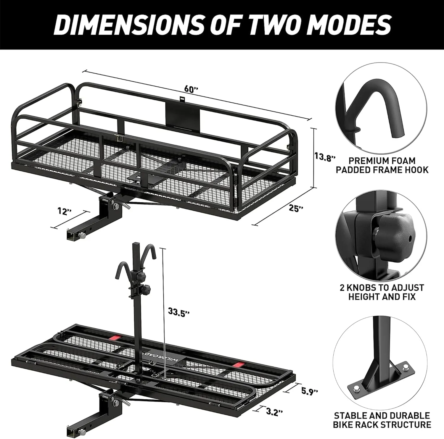 Wildroad Hitch Cargo Carrier with Bike Rack