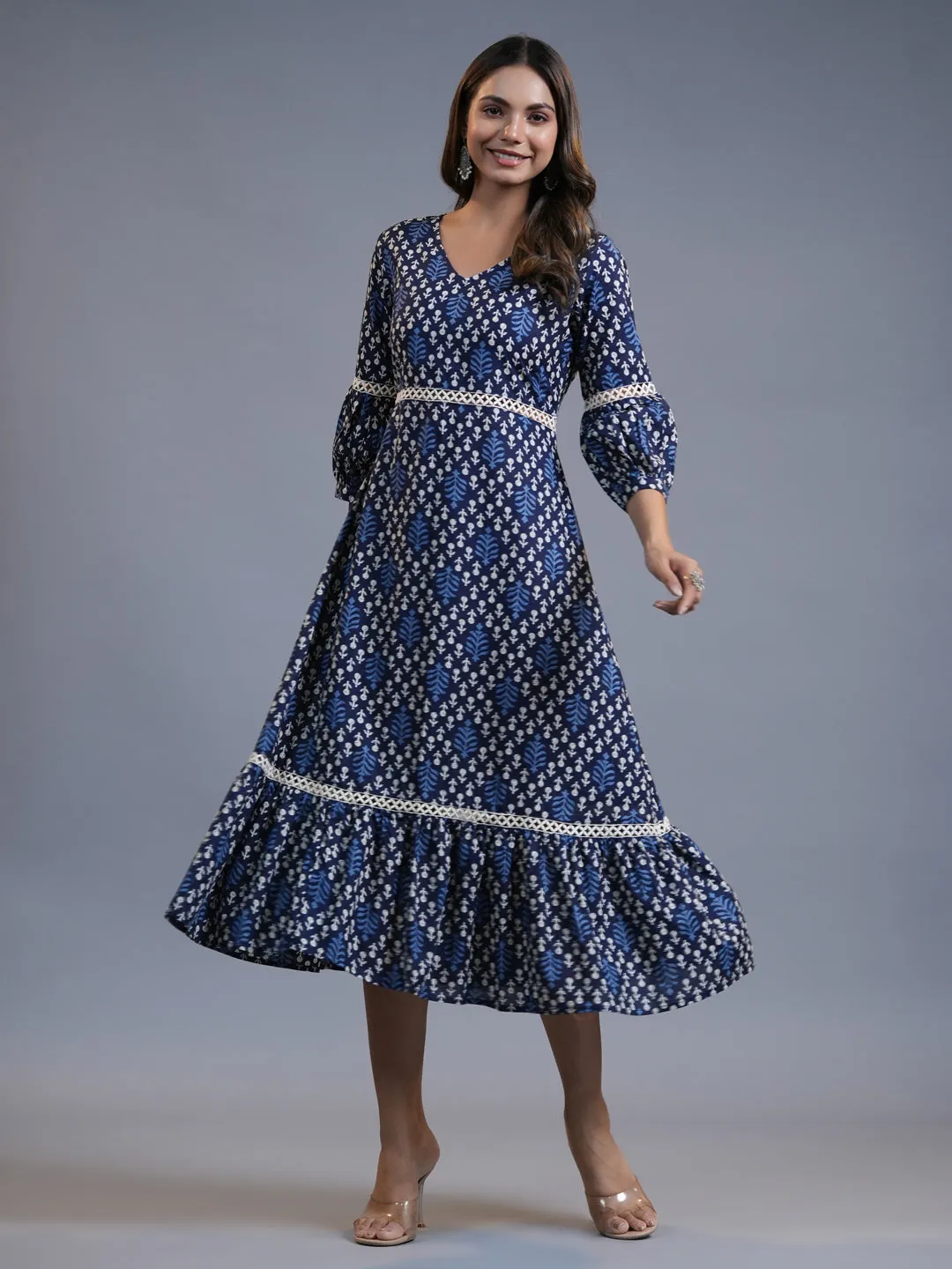 Women Indigo Blue Pure Cotton Dress