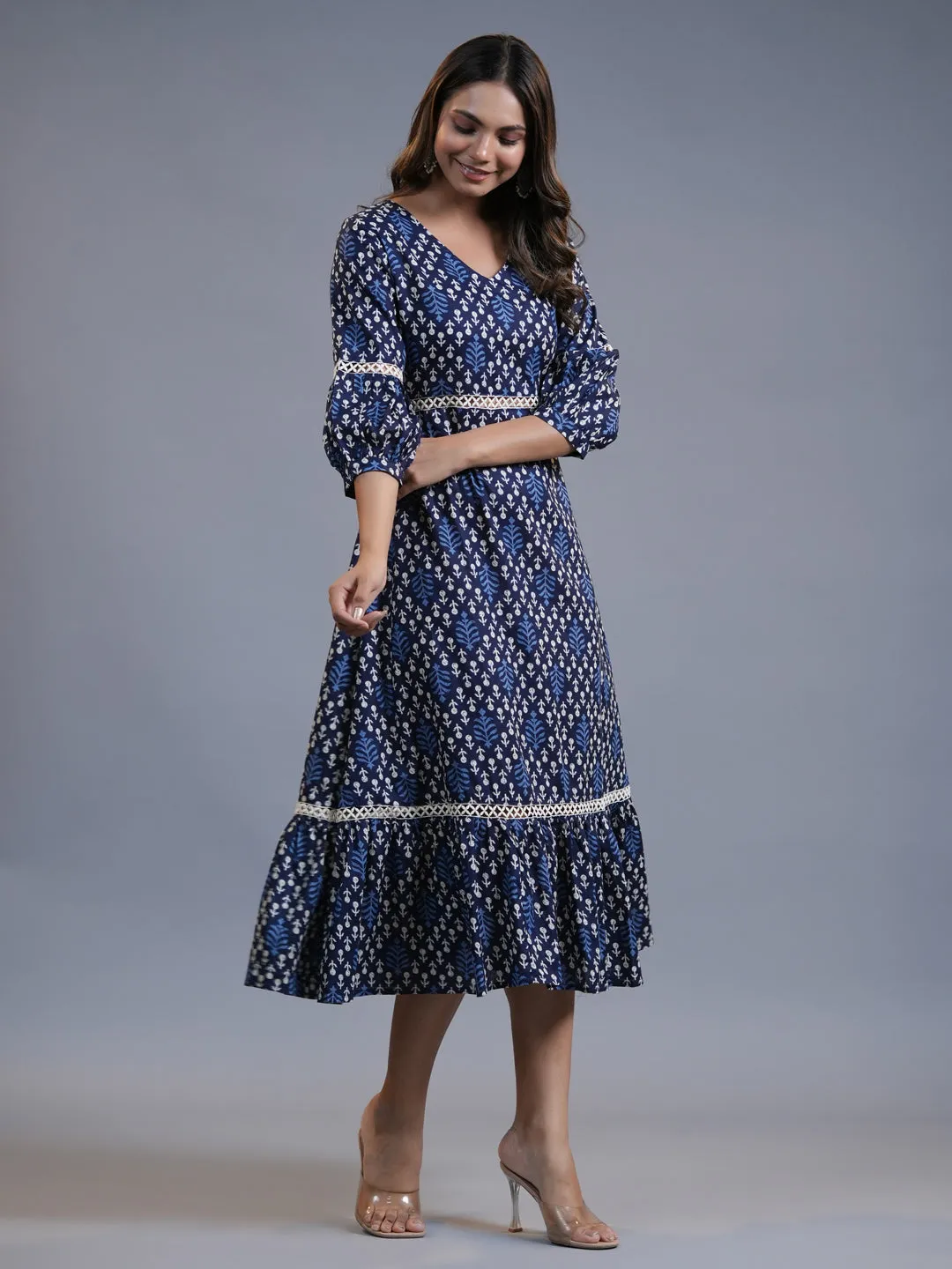 Women Indigo Blue Pure Cotton Dress