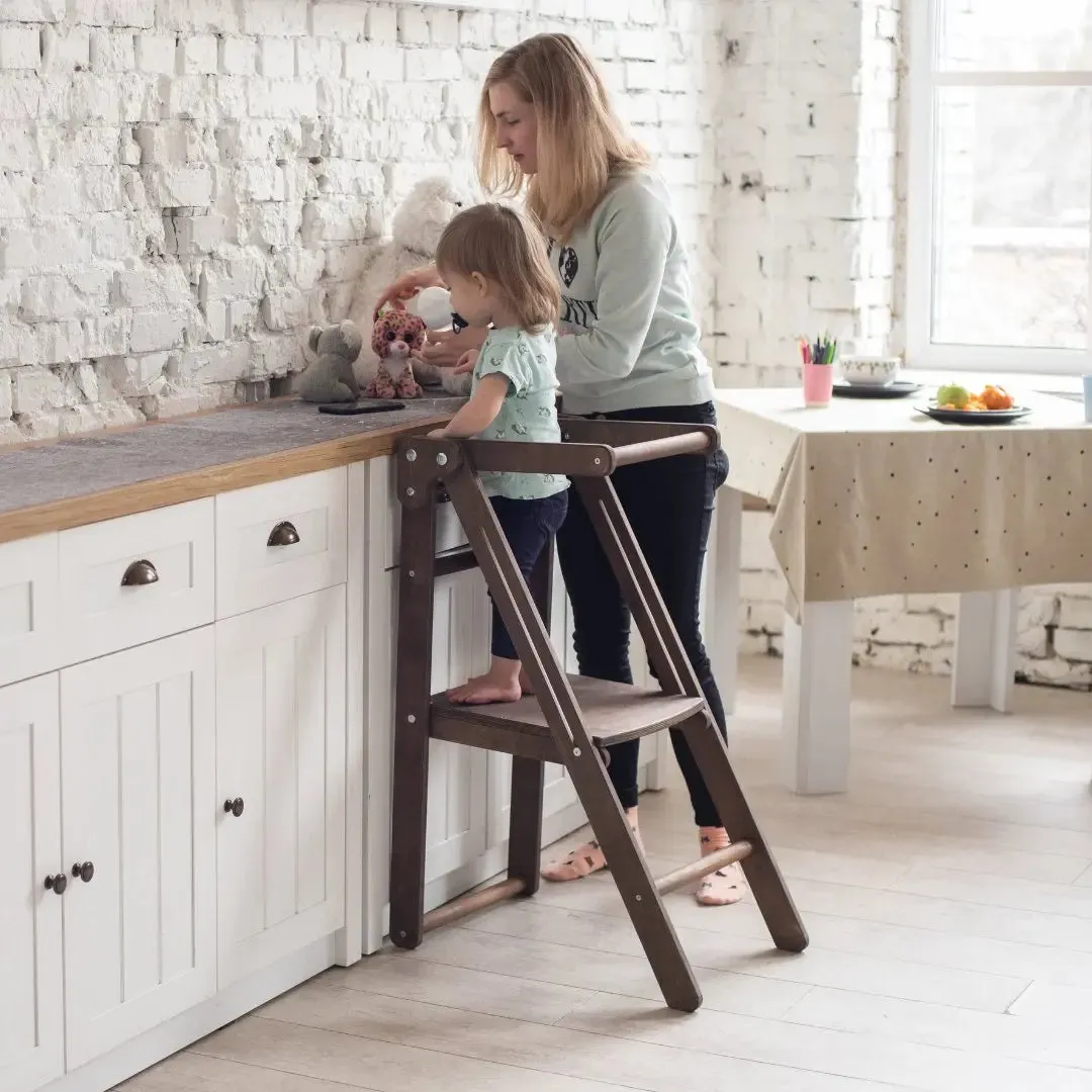 Wooden Step Stool for Preschool - Kid Chair That Grows - Chocolate