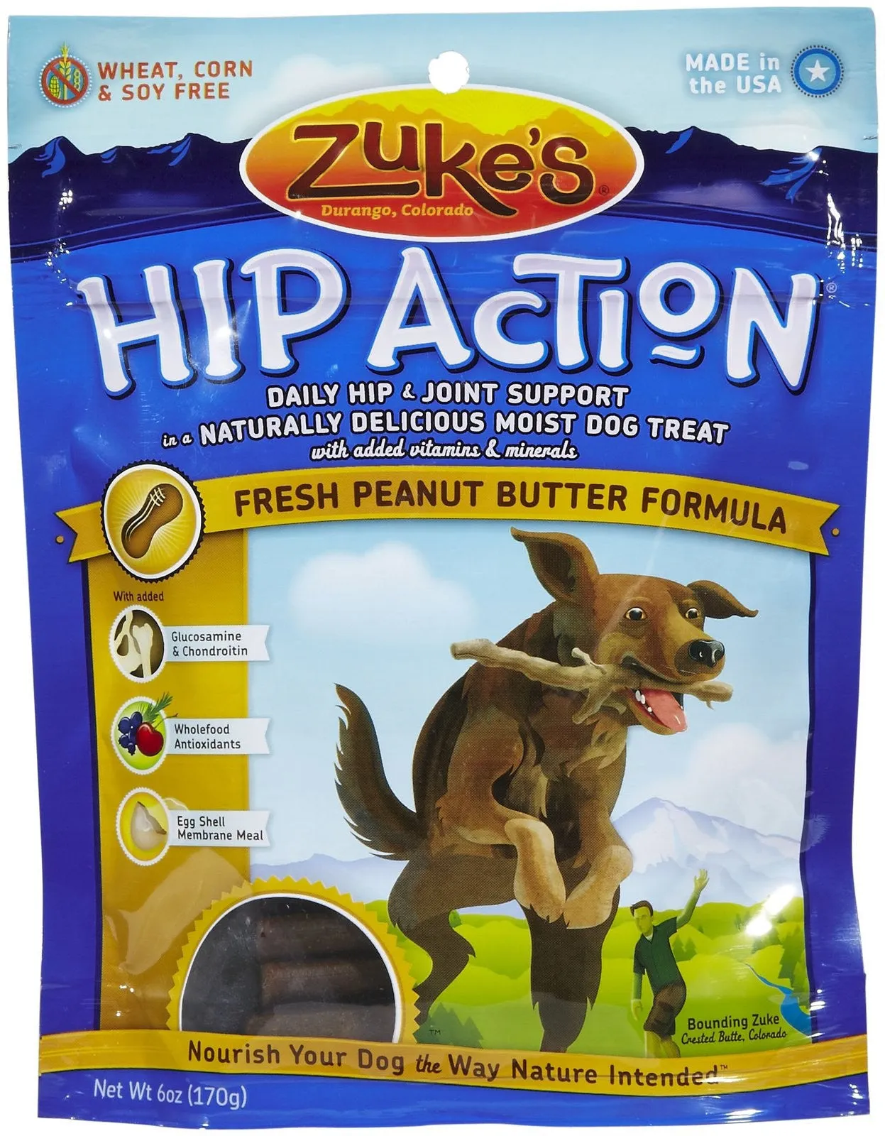 Zuke's Hip Action Dog Treats with Glucosamine & Chondroitin; available in 2 flavours, and 2 sizes.